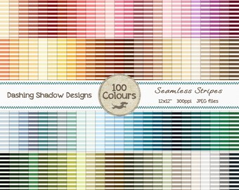 Digital Printable Scrapbook Craft Paper - 100 Seamless Stripe Papers - Pink Brown Blue Green Grey Purple - 12 x 12" -PU/CU Commercial Use