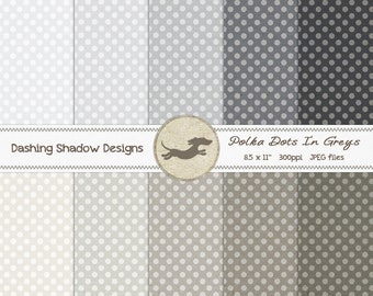 Digital Printable Scrapbook Craft Paper - A4 - Polka Dots in Grey Shades - 8.5 x 11" - PU/CU Commercial Use