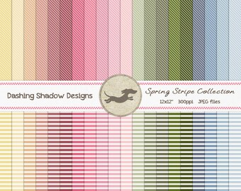 Digital Printable Scrapbook Craft Paper - Spring Stripe Collection - Seamless Stripes Pastel Pink Blue - 12 x 12" - PU/CU Commercial Use