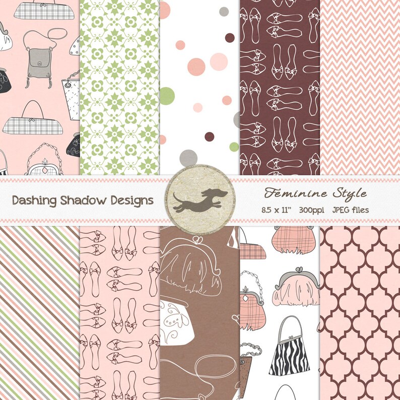 Digital Printable Scrapbook Craft Paper A4 Feminine Style Girly Purse ...