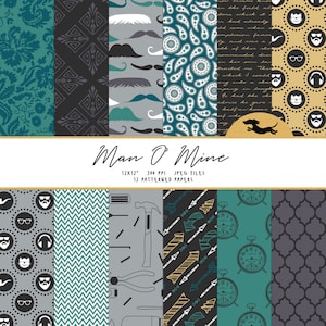 Masculine digital paper, Scrapbook paper, Printable scrapbook paper for men, Male background pattern, Printable paper Father's Day