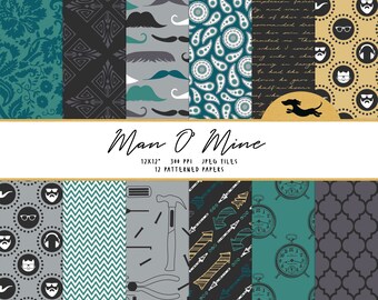 Masculine digital paper, Scrapbook paper, Printable scrapbook paper for men, Male background pattern, Printable paper Father's Day