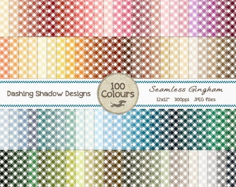 Digital Printable Scrapbook Craft Paper - 100 Seamless Gingham Papers - Pink Brown Blue Green Grey Purple - 12 x 12" -PU/CU Commercial Use
