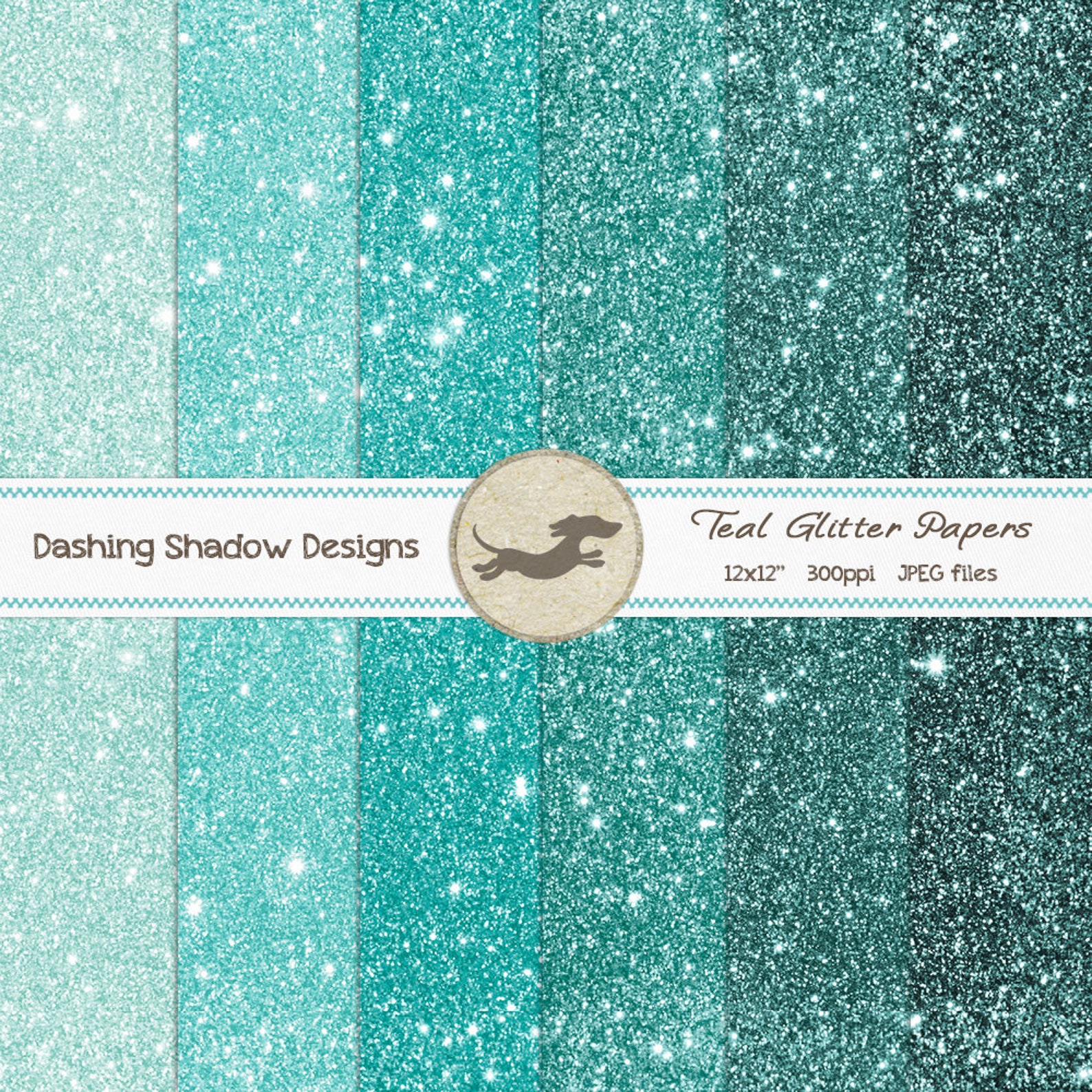 Digital Printable Scrapbook Craft Paper Teal Glitter Papers Aqua