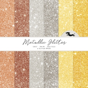 Metallic glitter digital paper, Scrapbook paper, Silver glitter paper, Printable scrapbook paper, Gold glitter background, Bronze glitter