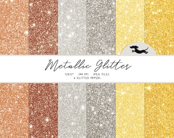 Metallic glitter digital paper, Scrapbook paper, Silver glitter paper, Printable scrapbook paper, Gold glitter background, Bronze glitter