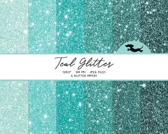 Teal glitter digital paper, Scrapbook paper, Glitter pattern, Printable scrapbook paper, Turquoise glitter background, Aqua glitter paper