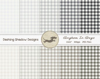Digital Printable Scrapbook Craft Paper - Gingham in Grey Shades - Plaid Tartan Gray Silver Black Charcoal - 12 x 12" - PU/CU Commercial Use