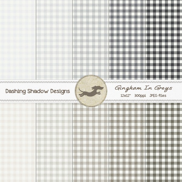 Digital Printable Scrapbook Craft Paper - Gingham in Grey Shades - Plaid Tartan Gray Silver Black Charcoal - 12 x 12" - PU/CU Commercial Use