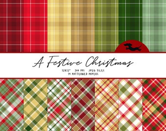 Christmas tartan digital paper, Scrapbook paper, Christmas plaid pattern, Printable scrapbook paper, Christmas background, Printable Xmas