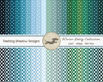 Digital Printable Scrapbook Craft Paper - Winter Dotty Collection - Seamless Polka Dot Blue Teal Green Aqua - 12 x 12" -PU/CU Commercial Use