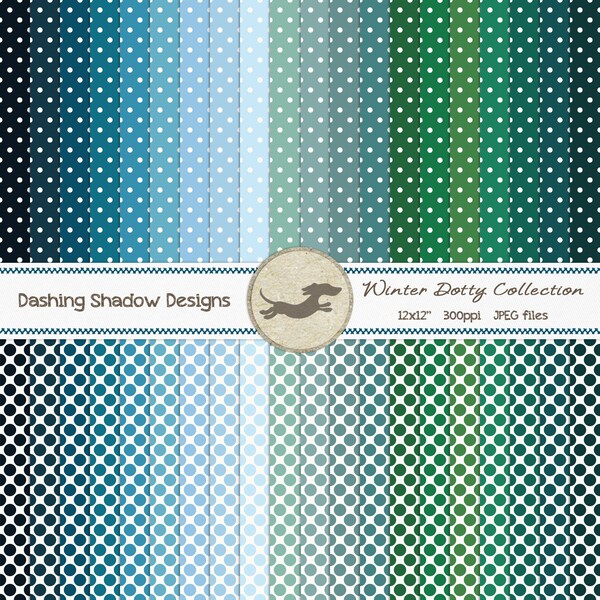 Digital Printable Scrapbook Craft Paper - Winter Dotty Collection - Seamless Polka Dot Blue Teal Green Aqua - 12 x 12" -PU/CU Commercial Use