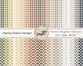 Digital Printable Scrapbook Craft Paper - Neutral Gingham Collection - Seamless Plaid Brown Grey Black - 12 x 12" - PU/CU Commercial Use