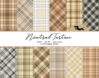 Tartan digital paper, Scrapbook paper, Neutral plaid paper, Printable tartan scrapbook paper, Tartan background, Printable plaid paper