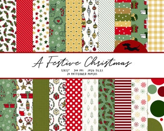 Christmas digital paper, Scrapbook paper, Christmas pattern, Printable scrapbook paper, Christmas background, Printable Xmas paper