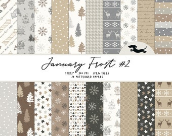 Winter digital paper, Scrapbook paper, Neutral winter pattern, Printable scrapbook paper, Christmas background, Christmas printable paper