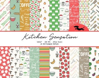 Kitchen digital paper, Scrapbook paper, Printable paper, Cooking pattern, Printable scrapbook paper, Kitchen background, Food digital paper