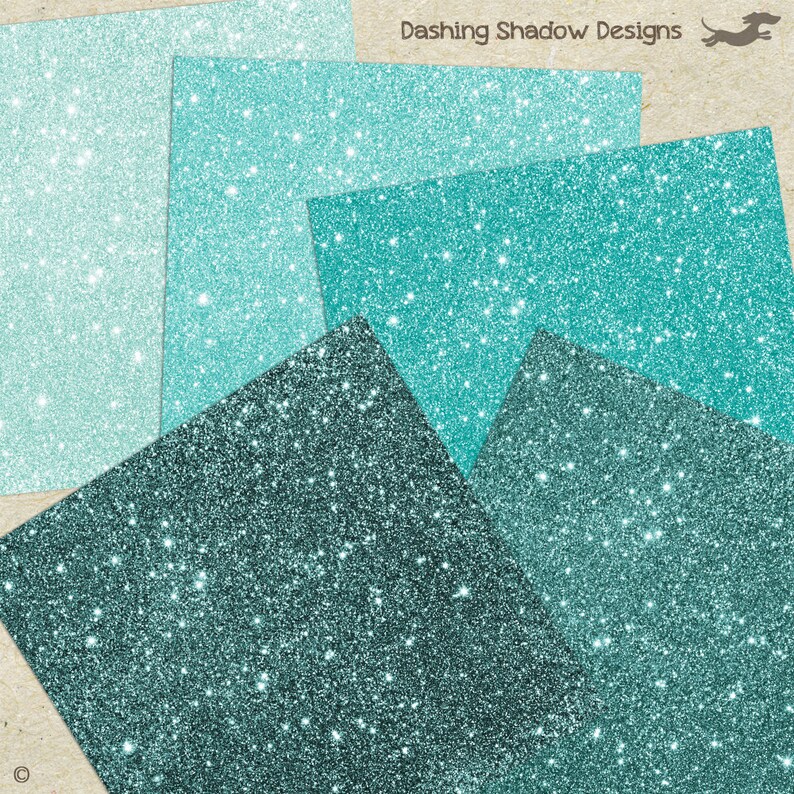 Digital Printable Scrapbook Craft Paper Teal Glitter Papers Etsy