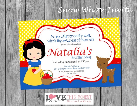 Invitacion De Fiesta Blancanieves Invitacion De Cumpleanos Etsy