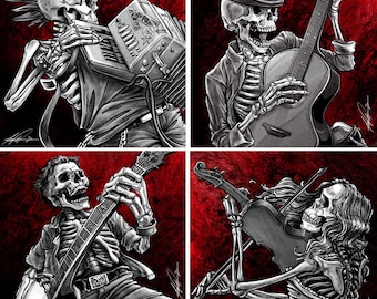 Skeleton Rock Band Band, Art Print, Decor