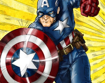 Captain America Art Print - Patriotic Superhero Decor 8x10