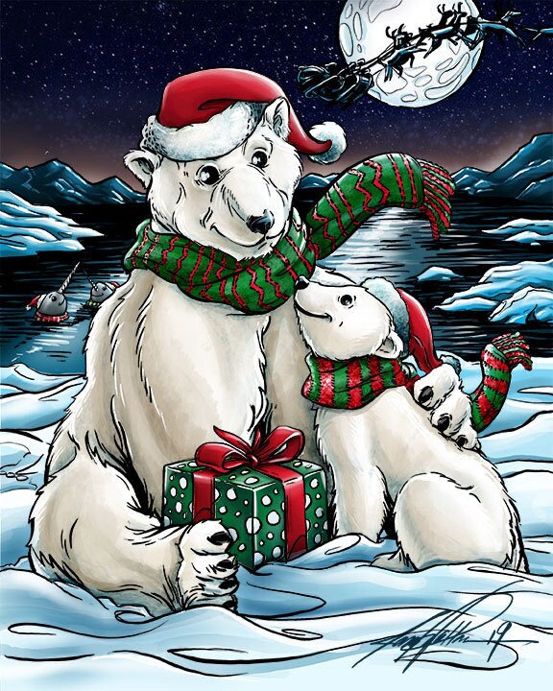 Polar Bear Family Christmas Print heartwarming Holiday Decor Etsy