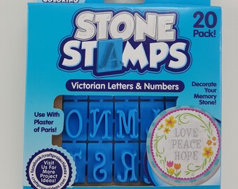 Lot Of 4 Stone Stamps Victorian Letters & Numbers Plaster Of Paris Memory Stone 