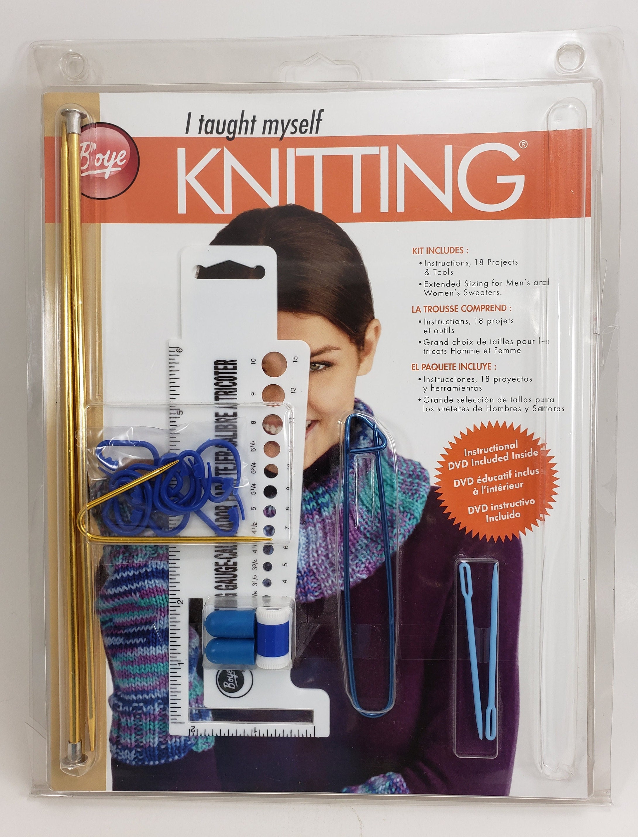 New Learn To Knit Kit Yarn Knitting Needles Tapestry Needle & Book Included  NIB