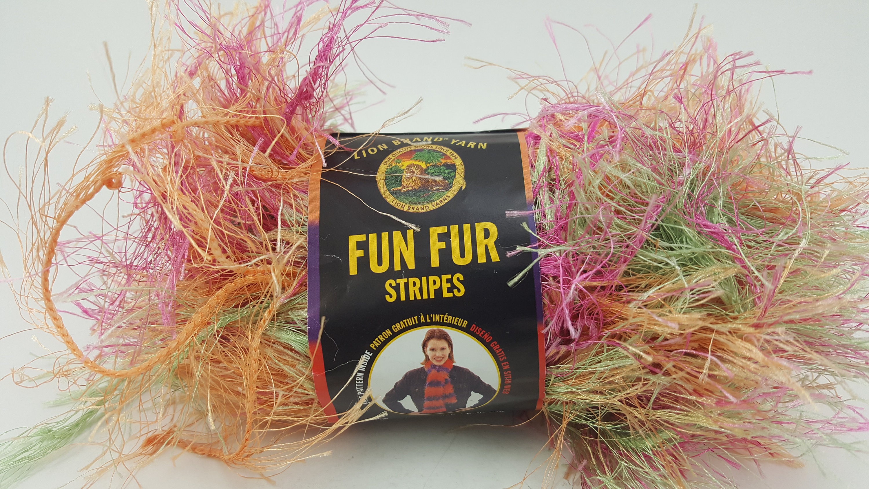 Lion Brand Fun Fur Stripes 303 copacabana Yarn 3 Skeins 