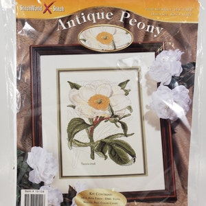 Vtg Stitch World X Stitch # 10-124 &quot;Antique Peony&quot; Kit