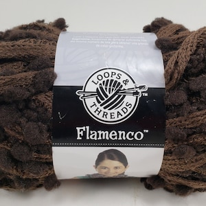 Loops & Threads Flamenco # A01 &quot;Espresso&quot; Brown, Pom Pom Scarf Yarn