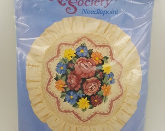 Vintage Needlecrafts Society Needlepoint Nostalgic Nosegay Round Pillow Kit