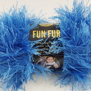 Lion Brand Fun Fur # 106 &quot;Bright Blue&quot; Yarn - 3 Skeins