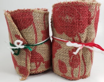 Burlap Serge Edge Designed Red Ribbon - 2 Rolls