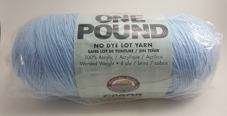 Caron One Pound #508Sky Blue Yarn,100/% Acrylic Dye Lot,4 Ply Worsted Weight,Super Value,Blanket,Hat,Crochet,Knitting Yarn,Fiber,Notion