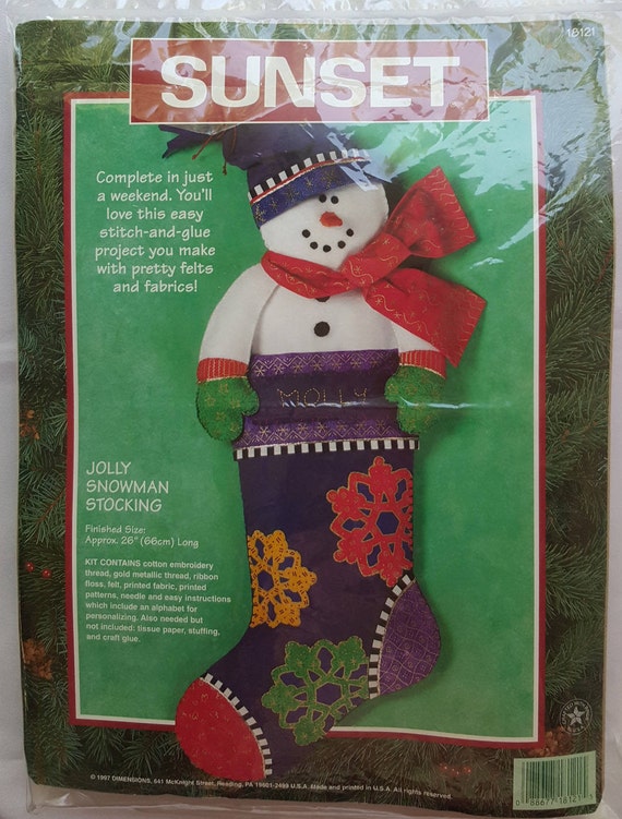 Vtg. Dimensions Christmas Sunset 18121 jolly Snowman Stocking Stocking Kits  