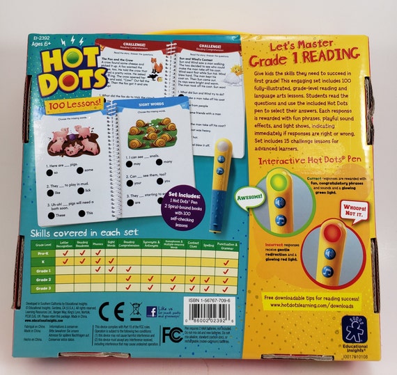 Educational Insights Hot Dots Let's Master 1st Grade Reading Set, Reading  Workbooks, 2 Books with 100 Reading Lessons & Interactive Pen, Ages 6+ :  Office Products 