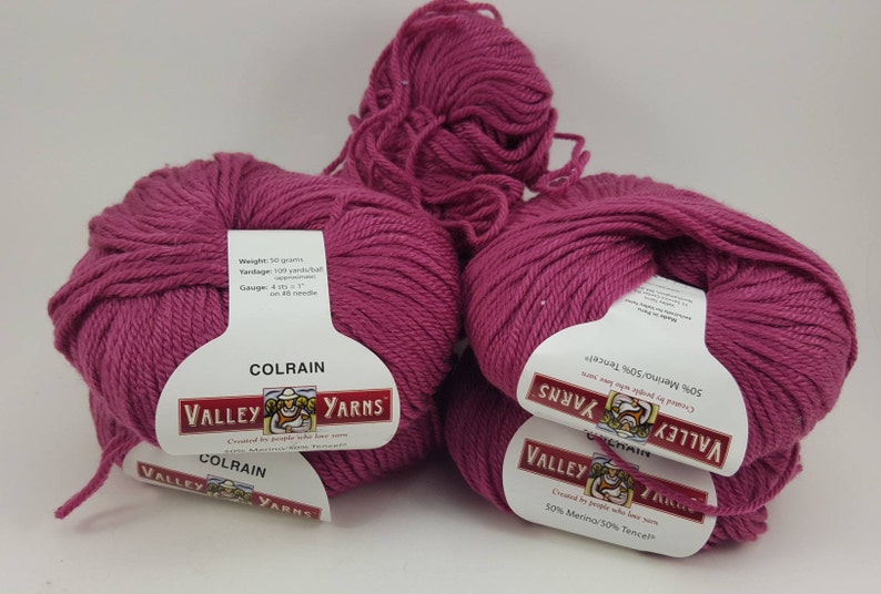 Colrain Valley Yarn 109 Yards Worsted Weight Yarn Tencel Yarn Burgundy Yarn 1.7 ozs Peru Yarn Merino Yarn Mauve Yarn
