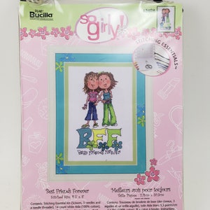 2006 Plaid Bucilla So Girly # 43926 &quot;Best Friends Forever&quot; Counted Cross Stitch Kit