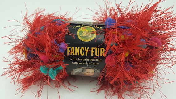Lion Brand Fancy Fur 213 rainbow Red Multi Colored, Variegated