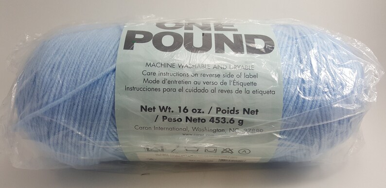 Caron One Pound #508Sky Blue Yarn,100/% Acrylic Dye Lot,4 Ply Worsted Weight,Super Value,Blanket,Hat,Crochet,Knitting Yarn,Fiber,Notion