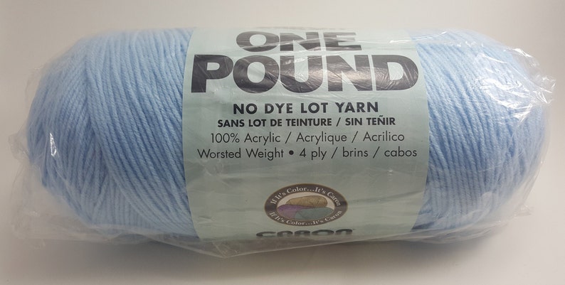 Caron One Pound #508Sky Blue Yarn,100/% Acrylic Dye Lot,4 Ply Worsted Weight,Super Value,Blanket,Hat,Crochet,Knitting Yarn,Fiber,Notion
