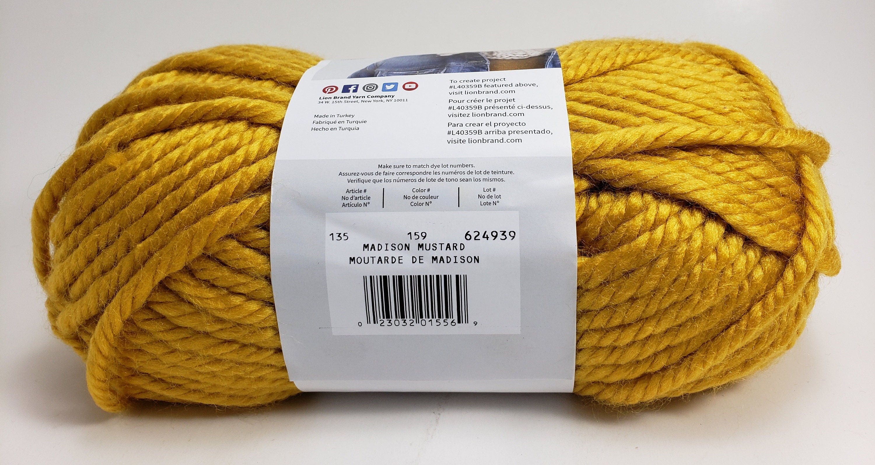 Lot of 2 Lion Brand Hometown Yarn Madison Mustard Color# 159 Lot#632867 NEW
