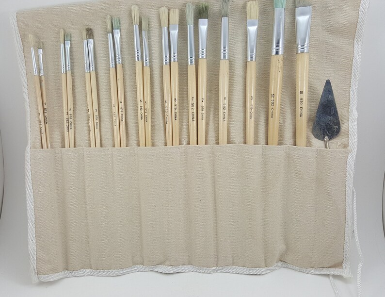 Artist Brushes Craft Brushes Set Of 18 Brushes Small Trowell Canvas Fabric Holder-Used Wooden Handles brushes Paint Brushes