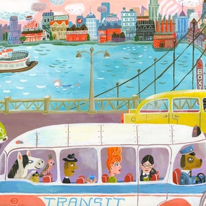 Florian's bus ride. A limited edition giclee print of an original painting.