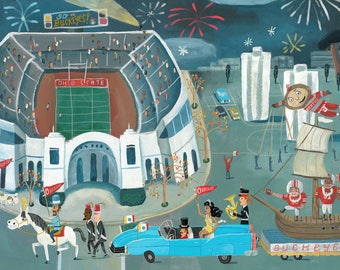 Buckeyes on Parade, a limited edition giclee print of an original illustration.