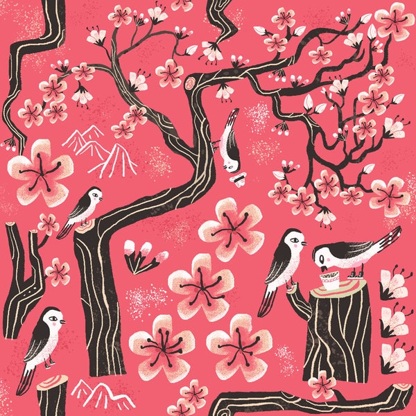 Cherry blossoms. A signed giclee print of an original illustration.