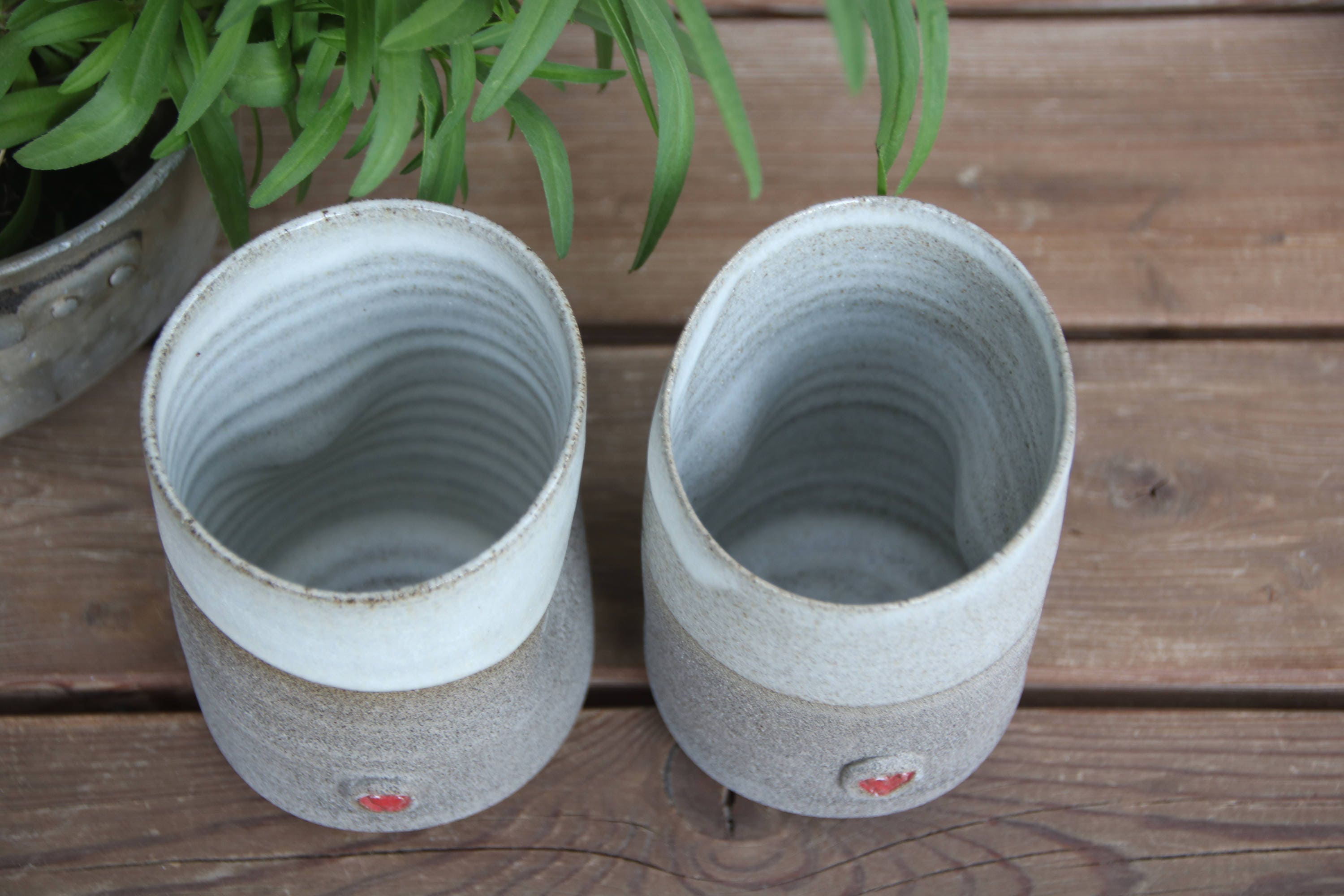 Set of Two Pottery Coffee Mugs Without Handles 2 Ceramic Etsy