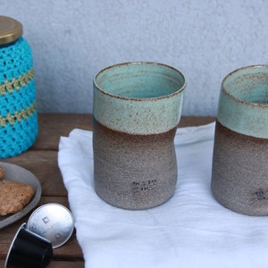 Set of Two Ceramic Cups pottery ceramic cups turquoise ceramic cups stoneware ceramic cup curved coffee mug no handle coffee mug image 9