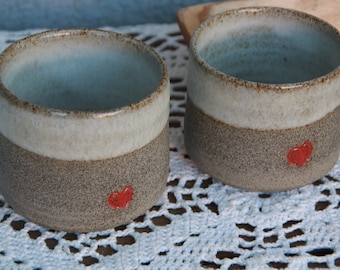 Heart coffee cup, ceramic espresso cup set of 2, stoneware cup set, ceramic rustic coffee cup, ceramic coffee cup heart, modern ceramic cup